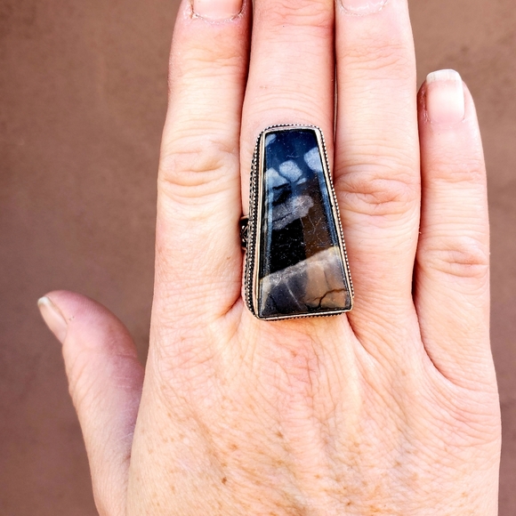 New Oversized Picasso Jasper 925 Silver Ring. - Picture 6 of 16